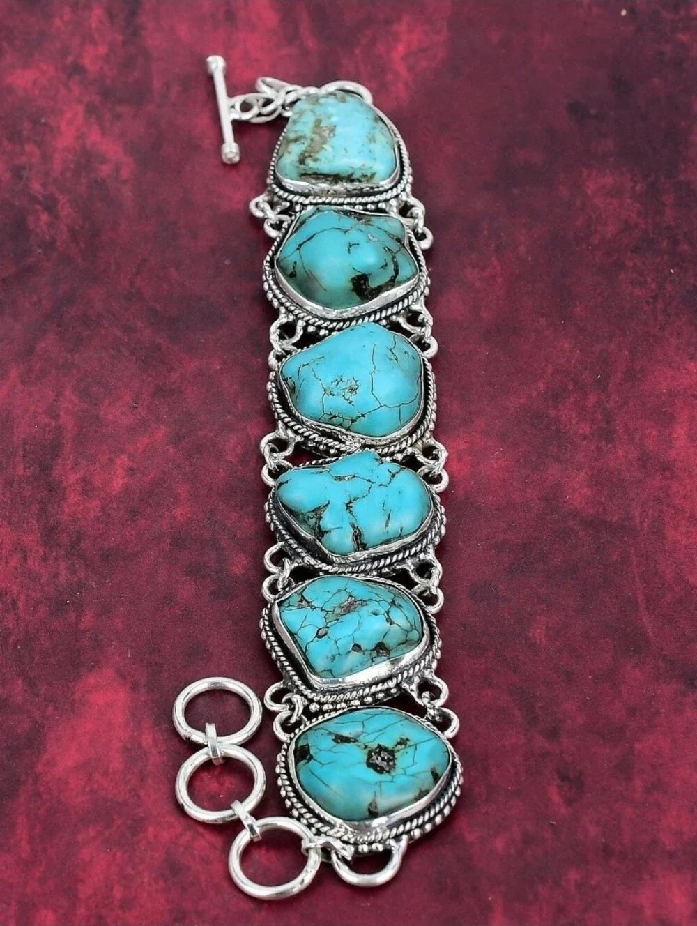 Turquoise Nugget Sterling Silver Bracelet